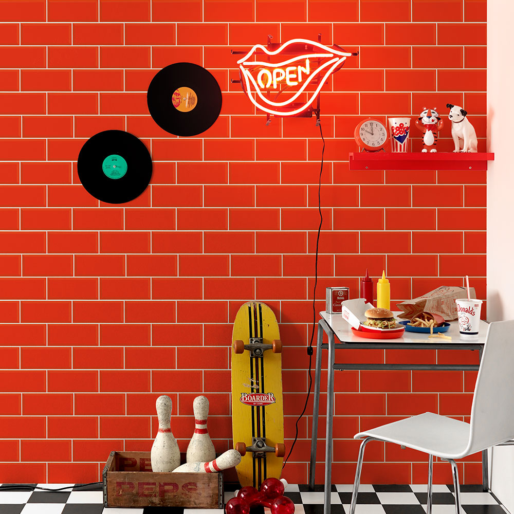 【5本セット】EASY WALL TAPE メトロタイル/レッド EWP18 What’s poppin? イージーウォールテープ （幅23cm×6m）