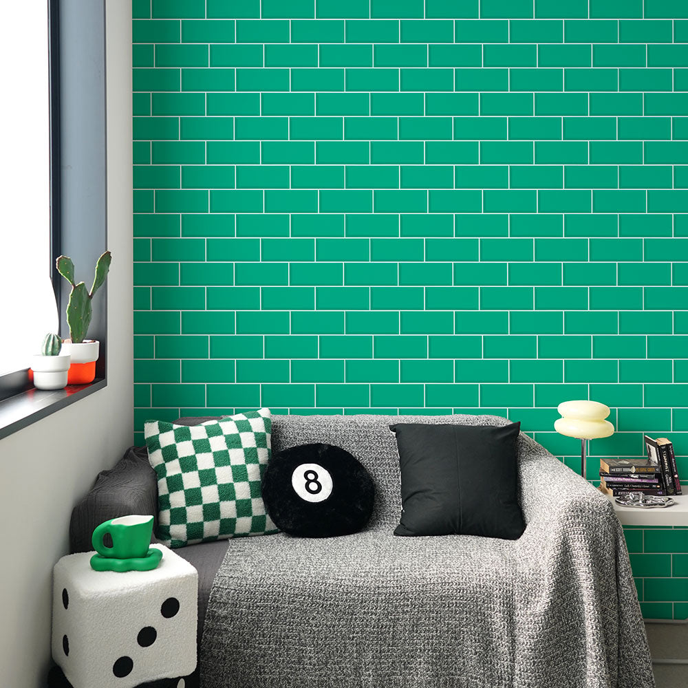 【3本セット】EASY WALL TAPE メトロタイル/グリーン EWP19 What’s poppin? イージーウォールテープ （幅23cm×6m）