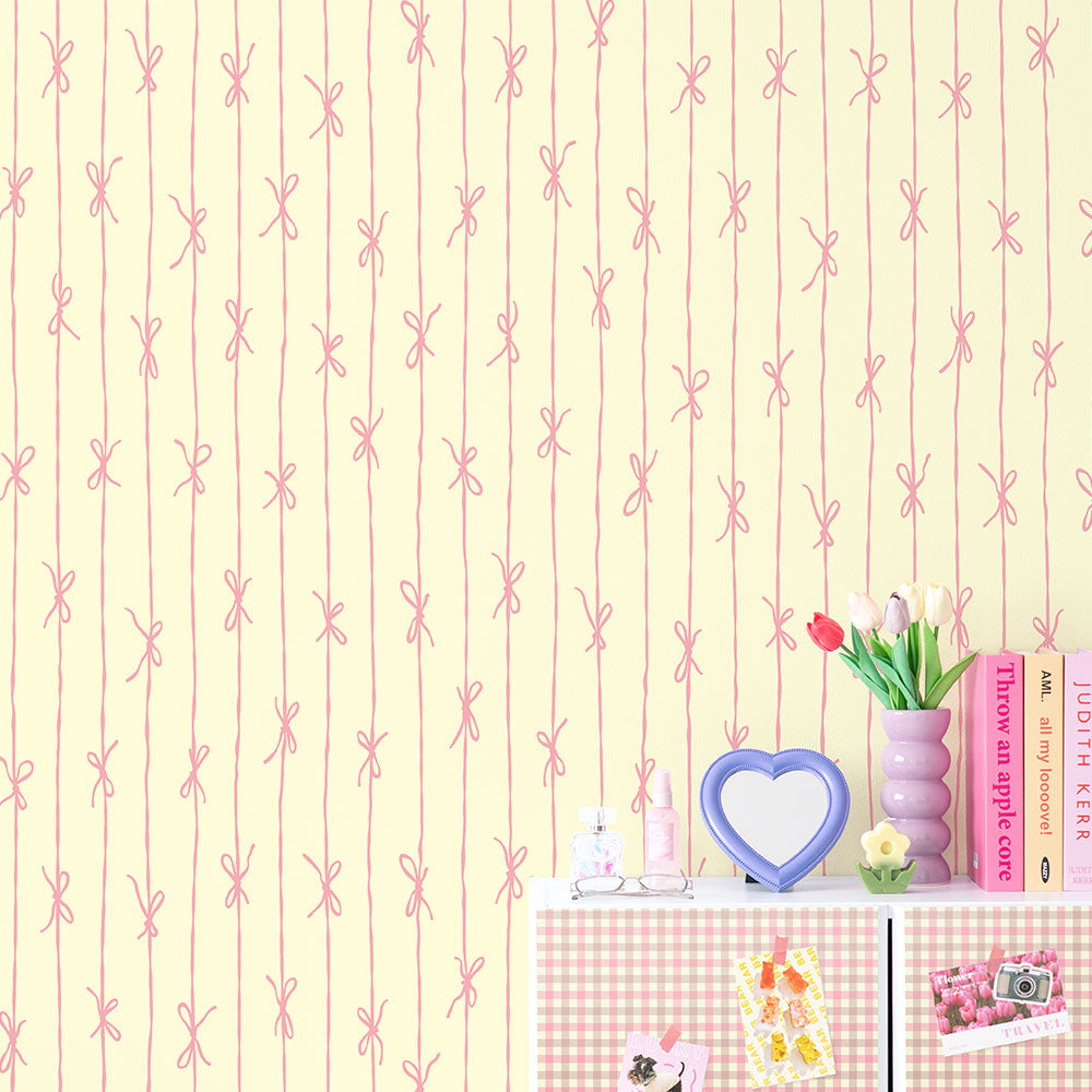 【3本セット】EASY WALL TAPE リボンストライプ/ストロベリーミルク EWP27 What’s poppin? イージーウォールテープ （幅23cm×6m）