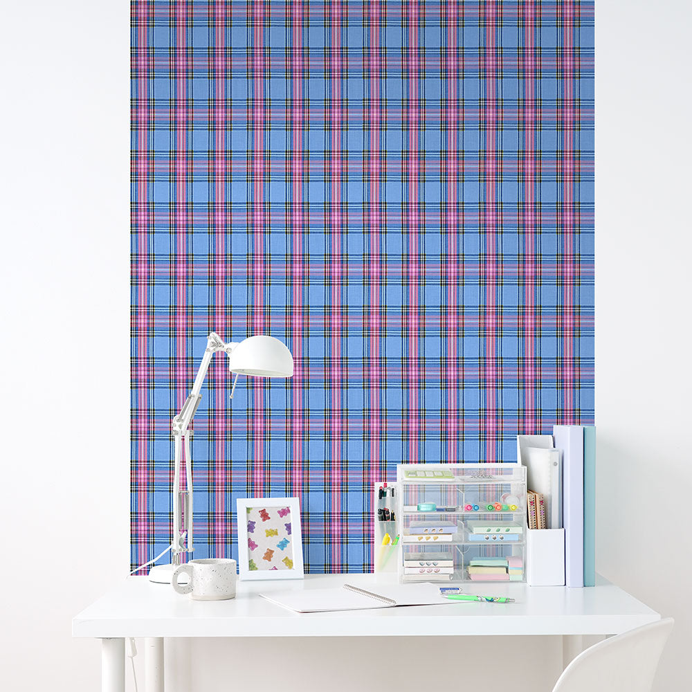 【3本セット】EASY WALL TAPE スクールチェック/ブルー EWP29 What’s poppin? イージーウォールテープ （幅23cm×6m）