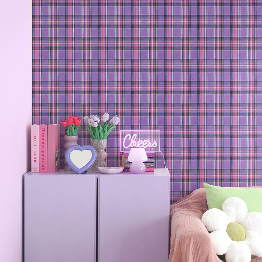 【5本セット】EASY WALL TAPE スクールチェック/パープル EWP30 What’s poppin? イージーウォールテープ （幅23cm×6m）