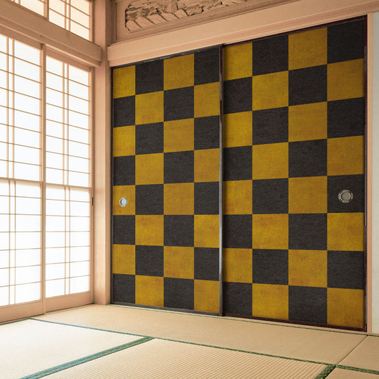 ふすまリメイクシート 拭けるシールタイプ WABISABI 市松 金 (約185cm×100cm) HMST-BF-07