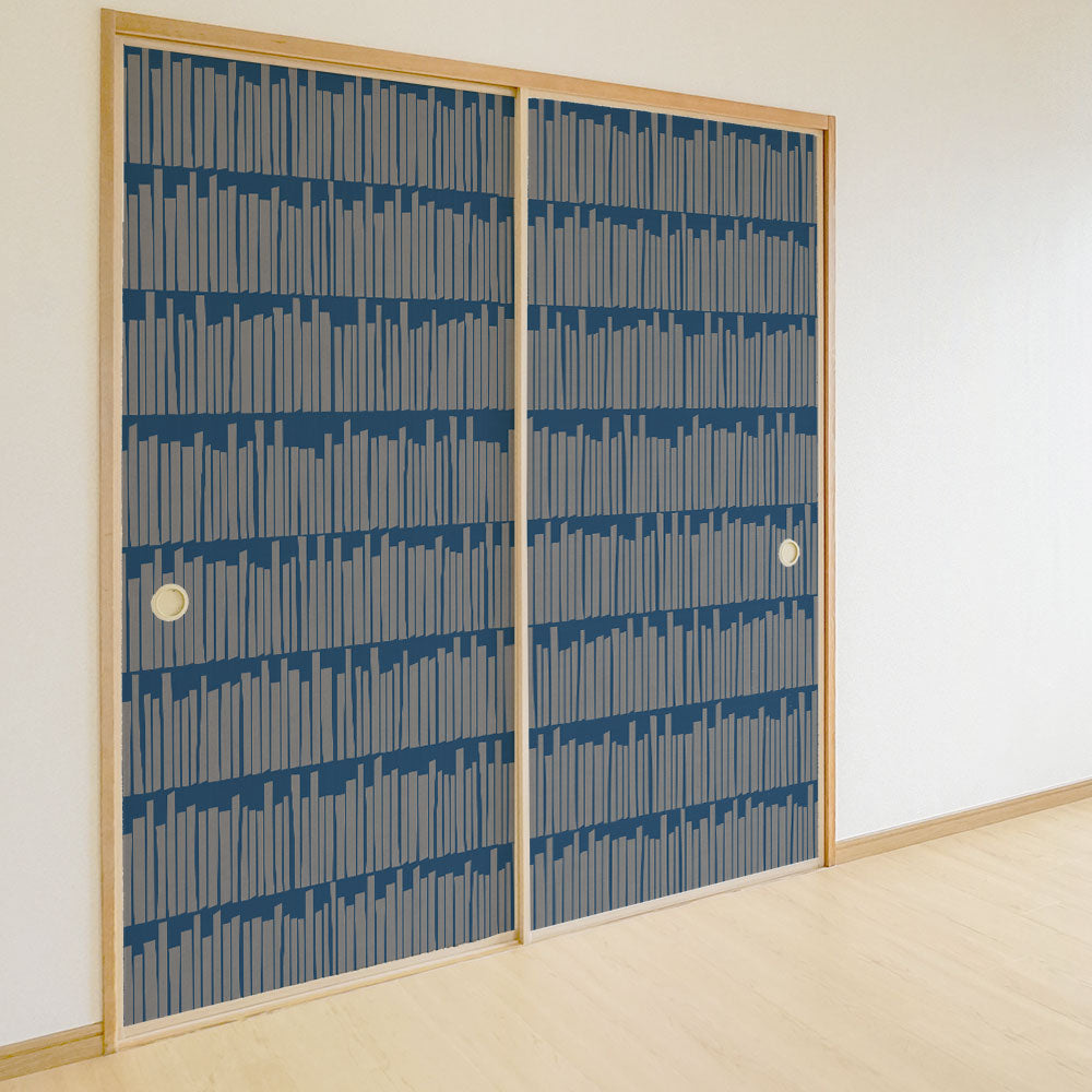 ふすまリメイクシート 拭けるシールタイプ Bookshelf ネイビー (約185cm×100cm) HMST-BS-02