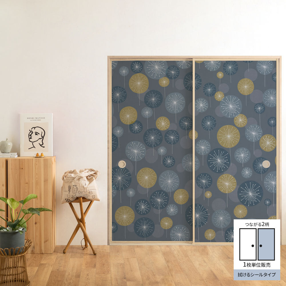 ふすまリメイクシート 拭けるシールタイプ 大正ロマン つながる2柄 花火Ｂ (約185cm×100cm)