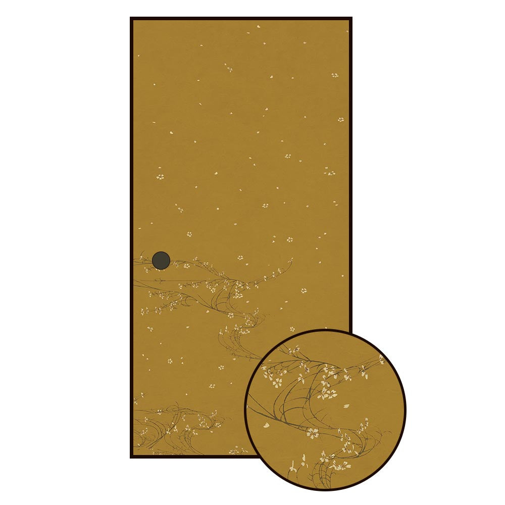 ふすまリメイクシート 拭けるシールタイプ 大正ロマン つながる2柄 小花Ｂ 芥子色 (約185cm×100cm)