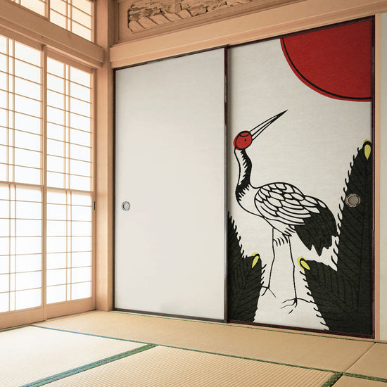 ふすまリメイクシート 拭けるシールタイプ HANAFUDA 松に鶴  (約185cm×100cm) HMST-HF-01