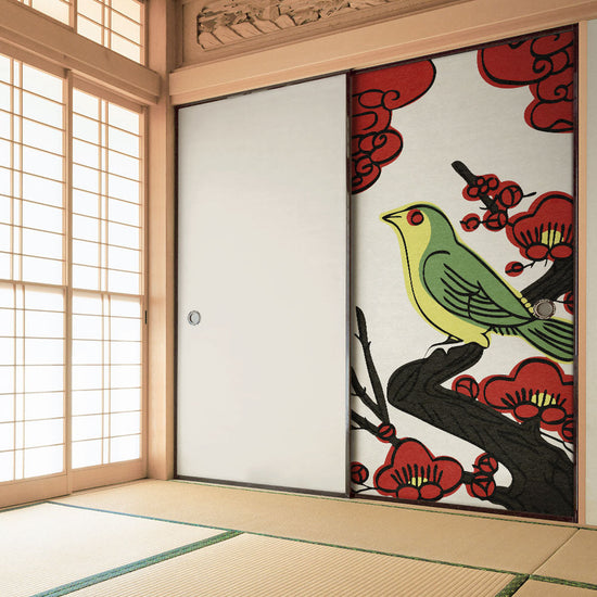 ふすまリメイクシート 拭けるシールタイプ HANAFUDA 梅に鶯  (約185cm×100cm) HMST-HF-02