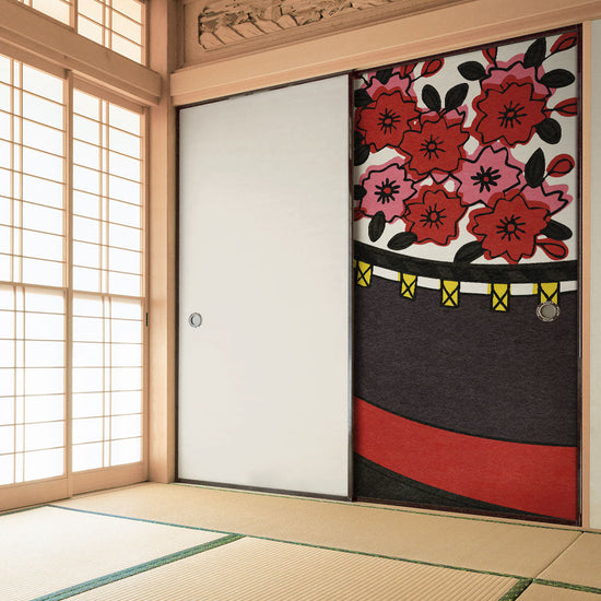 ふすまリメイクシート 拭けるシールタイプ HANAFUDA 桜に幕  (約185cm×100cm) HMST-HF-03