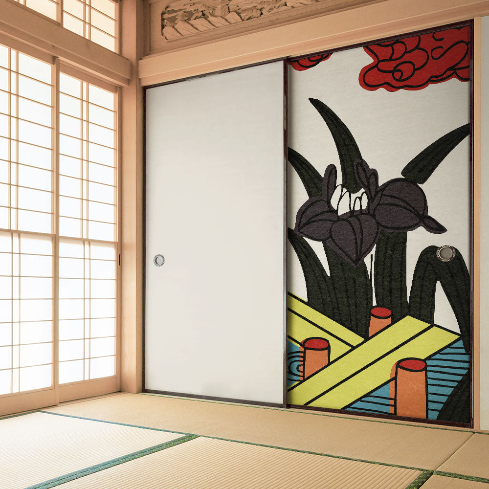 ふすまリメイクシート 拭けるシールタイプ HANAFUDA 菖蒲に八橋  (約185cm×100cm) HMST-HF-05