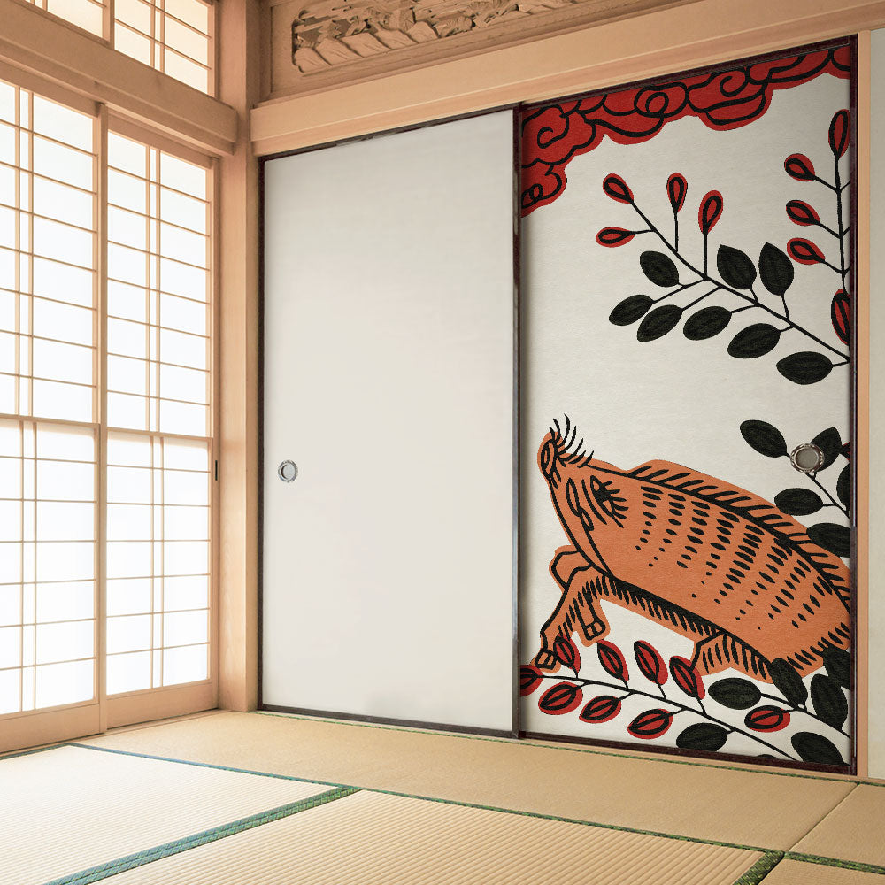 ふすまリメイクシート 拭けるシールタイプ HANAFUDA 萩に猪  (約185cm×100cm) HMST-HF-07