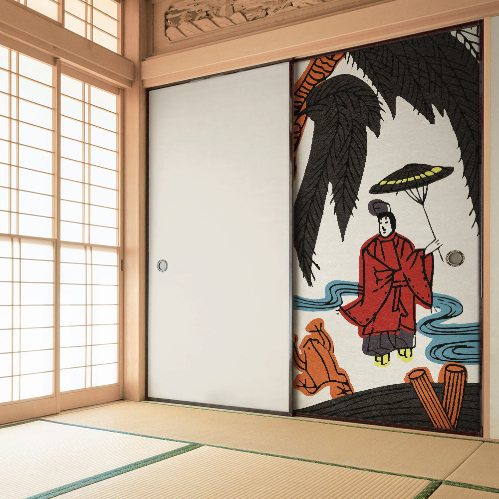 ふすまリメイクシート 拭けるシールタイプ HANAFUDA 柳に小野道風  (約185cm×100cm) HMST-HF-11