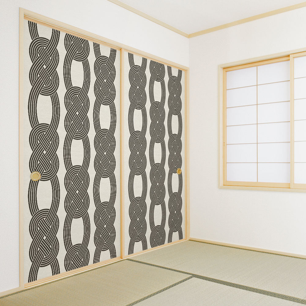 ふすまリメイクシート 拭けるシールタイプ MIZUHIKI あわじ結び 白×墨 (約185cm×100cm) HMST-MF-03