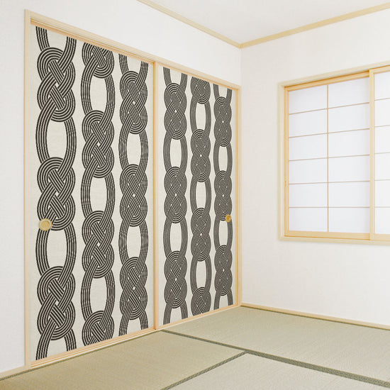 ふすまリメイクシート 拭けるシールタイプ MIZUHIKI あわじ結び 白×墨 (約185cm×100cm) HMST-MF-03
