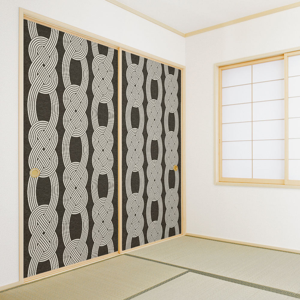 ふすまリメイクシート 拭けるシールタイプ MIZUHIKI あわじ結び 墨×白 (約185cm×100cm) HMST-MF-04