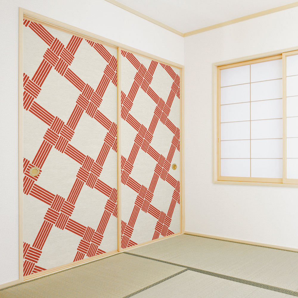 ふすまリメイクシート 拭けるシールタイプ MIZUHIKI 叶結び 白×紅 (約185cm×100cm) HMST-MF-05