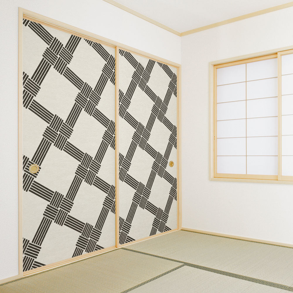 ふすまリメイクシート 拭けるシールタイプ MIZUHIKI 叶結び 白×墨 (約185cm×100cm) HMST-MF-07