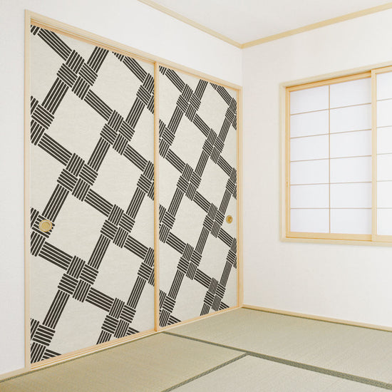 ふすまリメイクシート 拭けるシールタイプ MIZUHIKI 叶結び 白×墨 (約185cm×100cm) HMST-MF-07