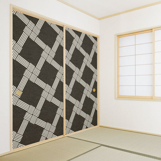 ふすまリメイクシート 拭けるシールタイプ MIZUHIKI 叶結び 墨×白 (約185cm×100cm) HMST-MF-08