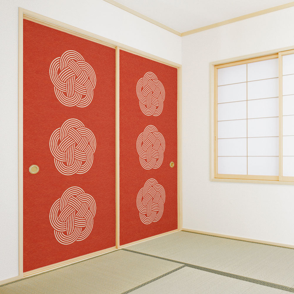 ふすまリメイクシート 拭けるシールタイプ MIZUHIKI 梅結び 紅×白 (約185cm×100cm) HMST-MF-10