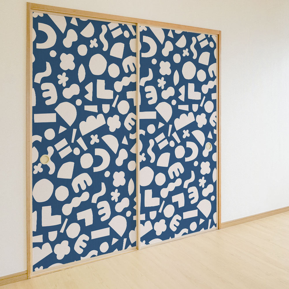 ふすまリメイクシート 拭けるシールタイプ Mazemaze ネイビー (約185cm×100cm) HMST-MZ-03