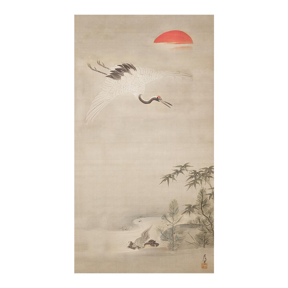 ふすまリメイクシート 拭けるシールタイプ 狩野周信 鶴亀松竹 (約185cm×100cm)