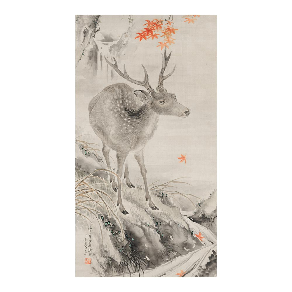 ふすまリメイクシート 拭けるシールタイプ 滝和亭 渓流沿いの鹿 (約185cm×100cm)