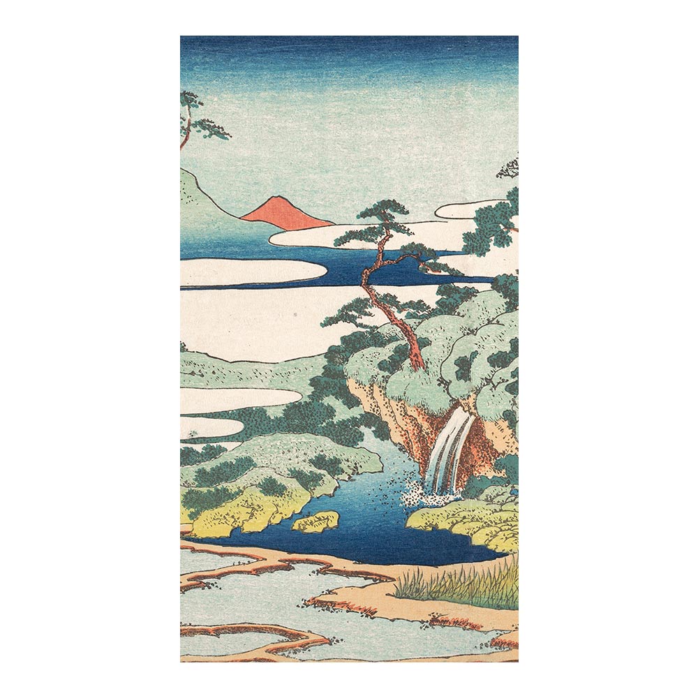 ふすまリメイクシート 拭けるシールタイプ つながる2柄 葛飾北斎 城嶽霊泉 A (約185cm×100cm)