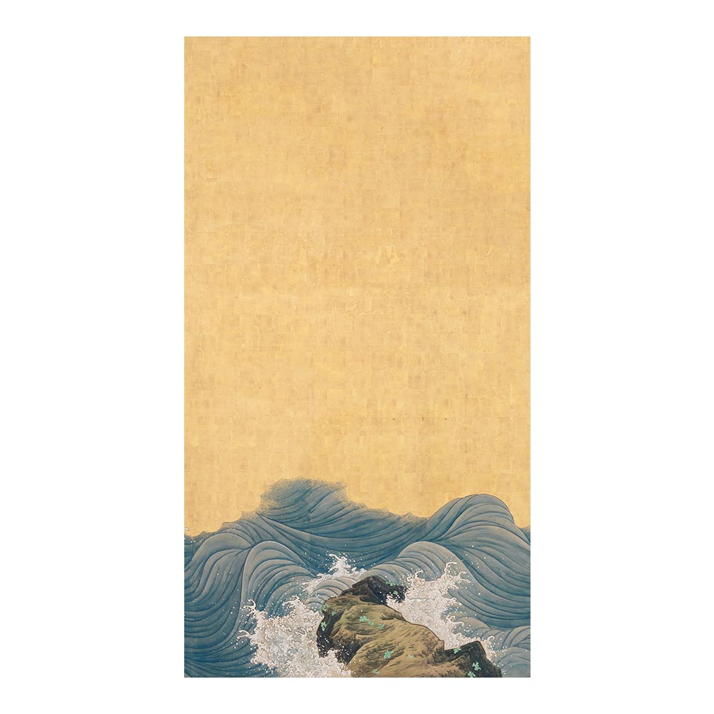 ふすまリメイクシート 拭けるシールタイプ つながる2柄 山跡鶴嶺 波濤図屏風 B (約185cm×100cm)