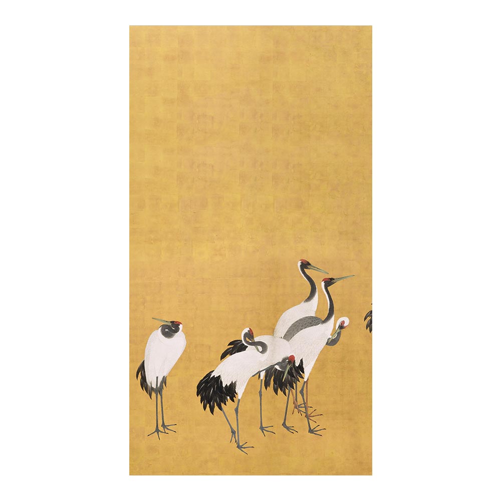 ふすまリメイクシート 拭けるシールタイプ つながる2柄 円山応挙 群鶴図屏風 A (約185cm×100cm)