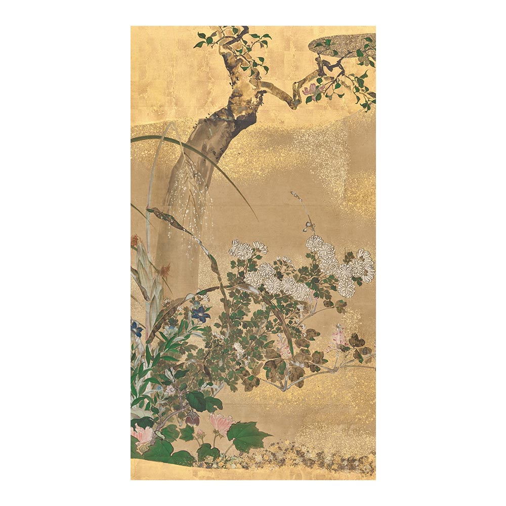 ふすまリメイクシート 拭けるシールタイプ つながる4柄 渡辺始興 四季花木図屏風 B (約185cm×100cm)
