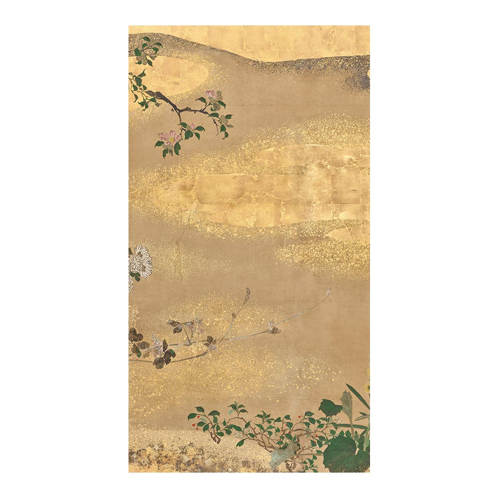 ふすまリメイクシート 拭けるシールタイプ つながる4柄 渡辺始興 四季花木図屏風 C (約185cm×100cm)