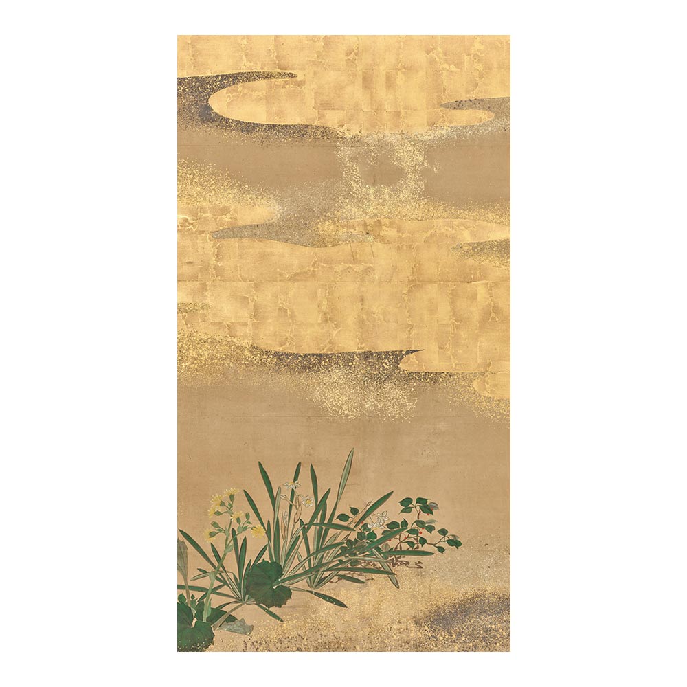 ふすまリメイクシート 拭けるシールタイプ つながる4柄 渡辺始興 四季花木図屏風 D (約185cm×100cm)