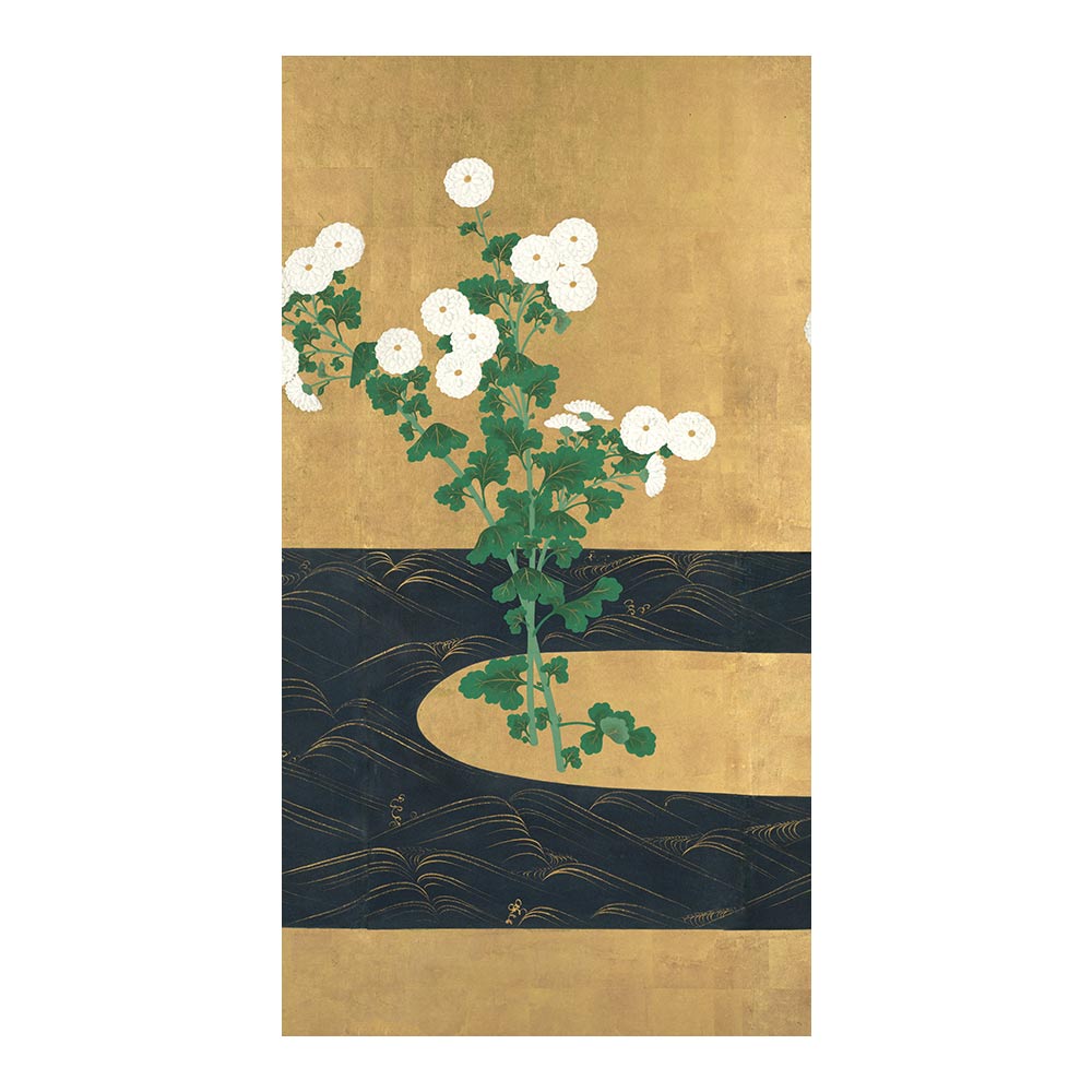 ふすまリメイクシート 拭けるシールタイプ つながる4柄 尾形光琳 菊川水屏風 A (約185cm×100cm)