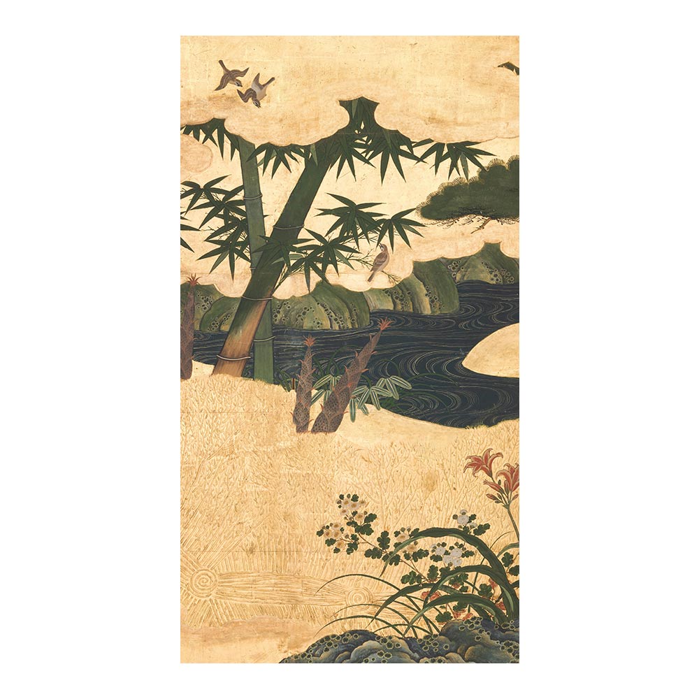 ふすまリメイクシート 拭けるシールタイプ つながる4柄 四季花鳥図屏風 A (約185cm×100cm)