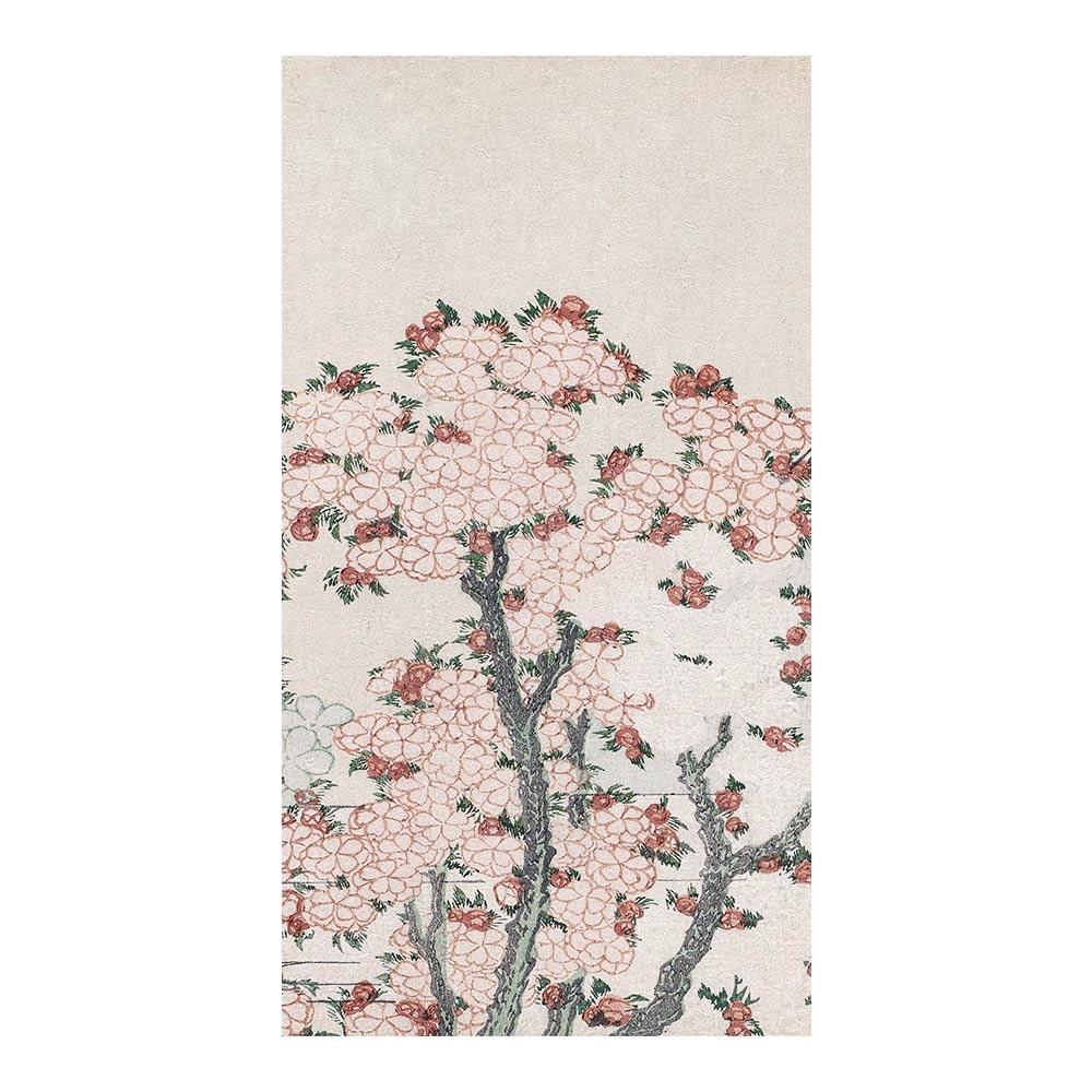 ふすまリメイクシート 拭けるシールタイプ つながる4柄 葛飾北斎 桜花に富士図 A (約185cm×100cm)