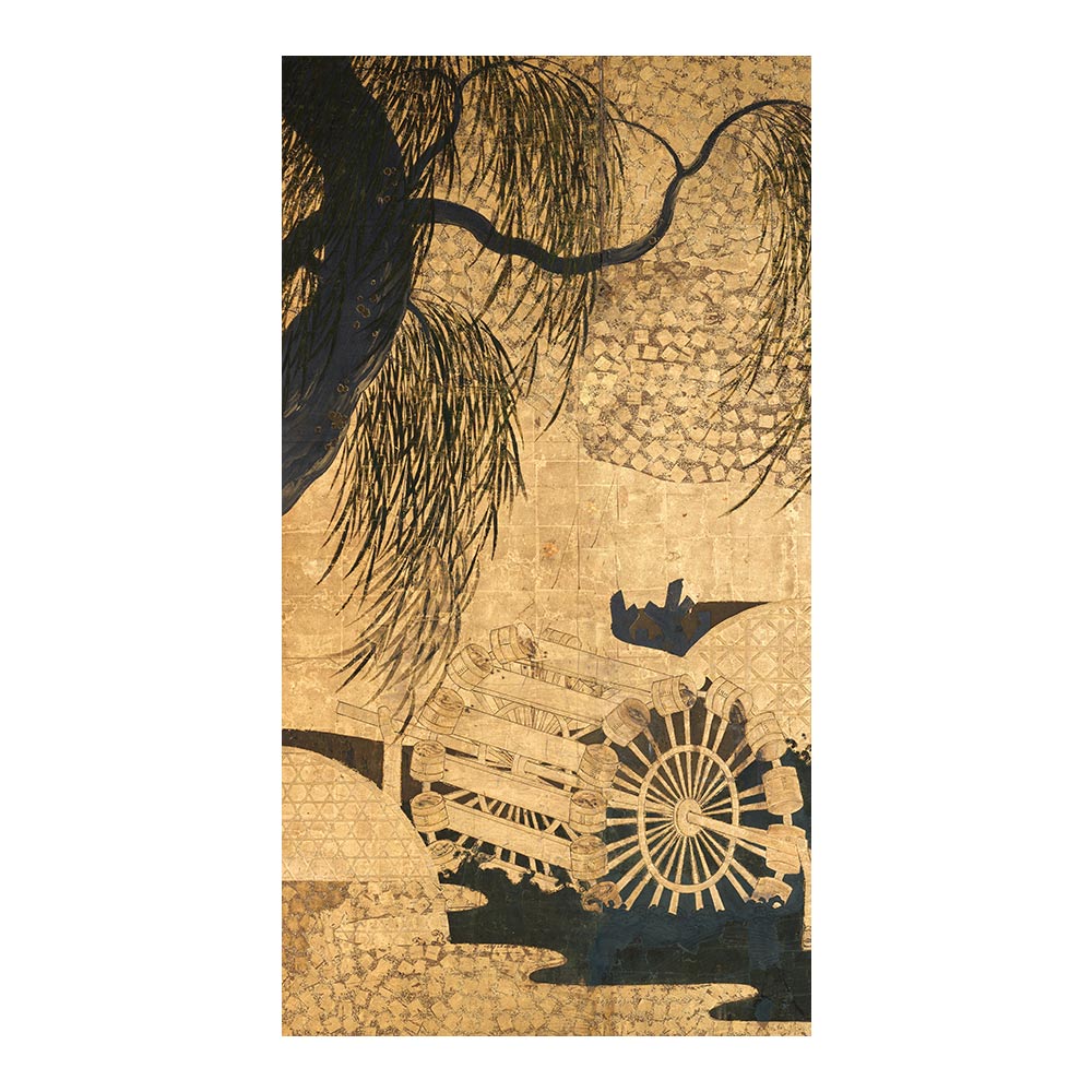 ふすまリメイクシート 拭けるシールタイプ つながる4柄 長谷川等伯 柳橋水車図屏風 A (約185cm×100cm)