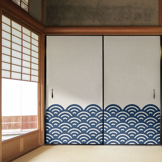 ふすまリメイクシート 拭けるシールタイプ WAGARA 青海波 白×紺 (約185cm×100cm) HMST-WF-01