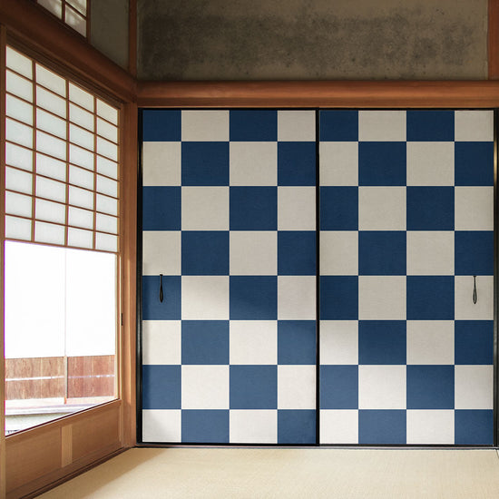 ふすまリメイクシート 拭けるシールタイプ WAGARA 市松 紺×白 (約185cm×100cm) HMST-WF-09