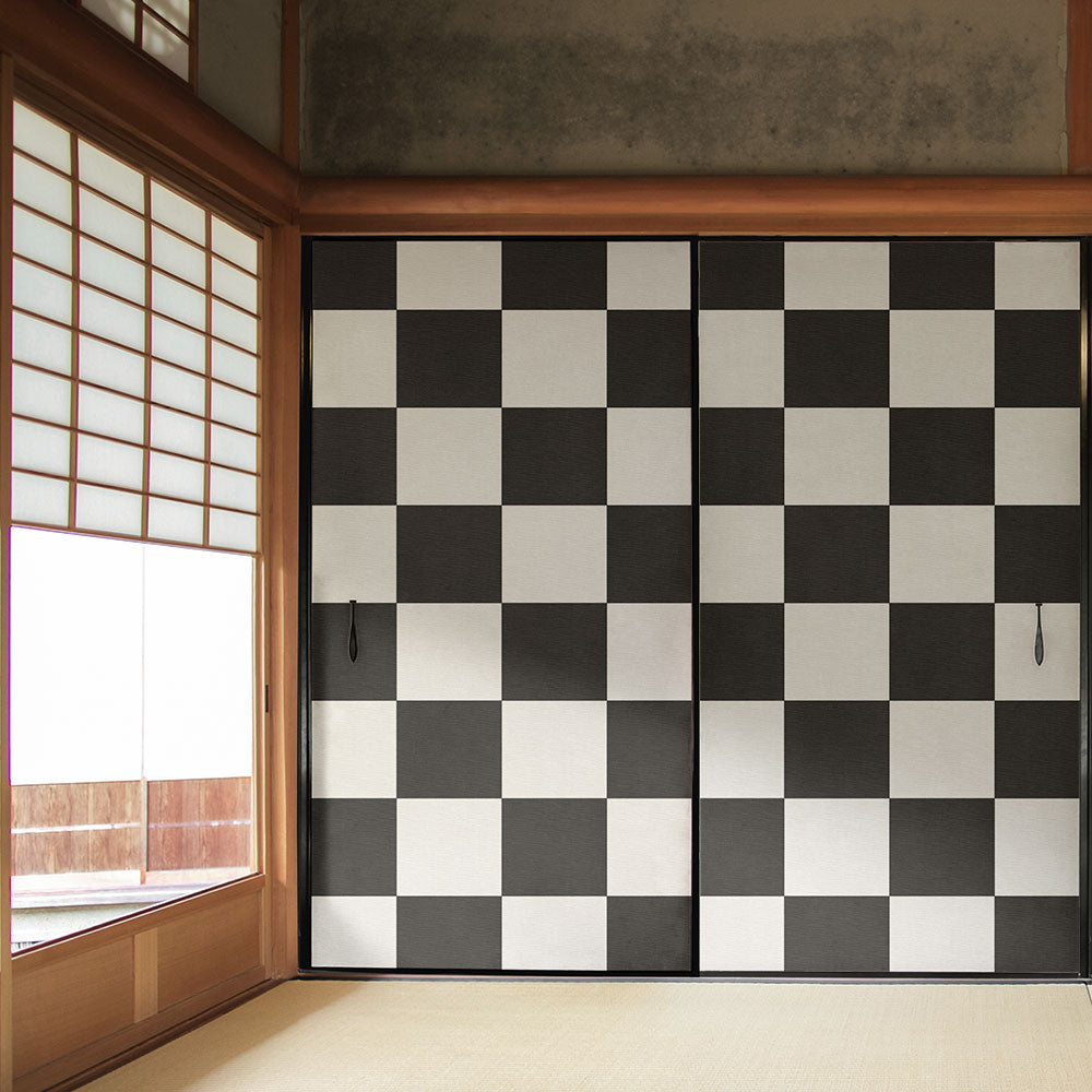 ふすまリメイクシート 拭けるシールタイプ WAGARA 市松 墨×白 (約185cm×100cm) HMST-WF-10