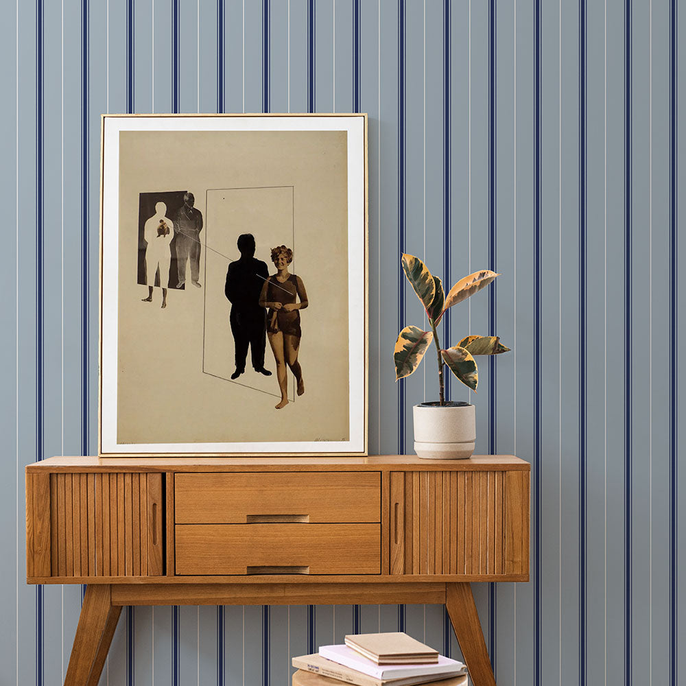 はがせる壁紙 のりなしタイプ アイビーストライプC (49cm×2.5mサイズ) NKH-ASC01 ブルー