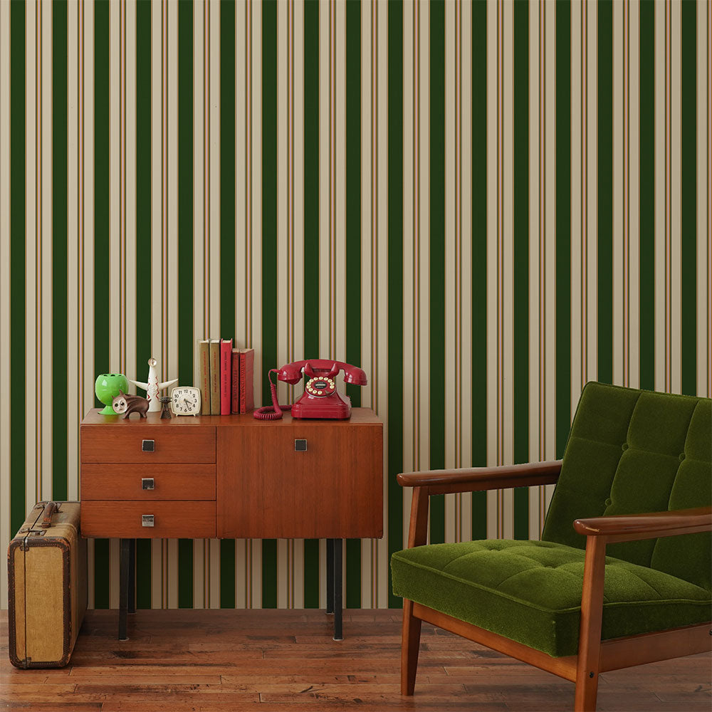 はがせる壁紙 のりなしタイプ アイビーストライプD (49cm×3mサイズ) NKH-ASD02 グリーン