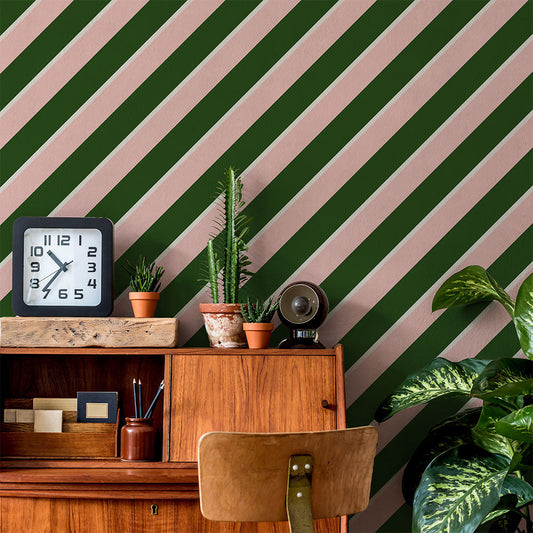 はがせる壁紙 のりなしタイプ アイビーストライプE (49cm×2.5mサイズ) NKH-ASE01 グリーン×ピンク