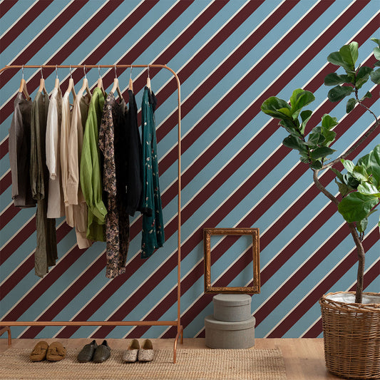 はがせる壁紙 のりなしタイプ アイビーストライプE (49cm×3mサイズ) NKH-ASE02 サックス×ワイン