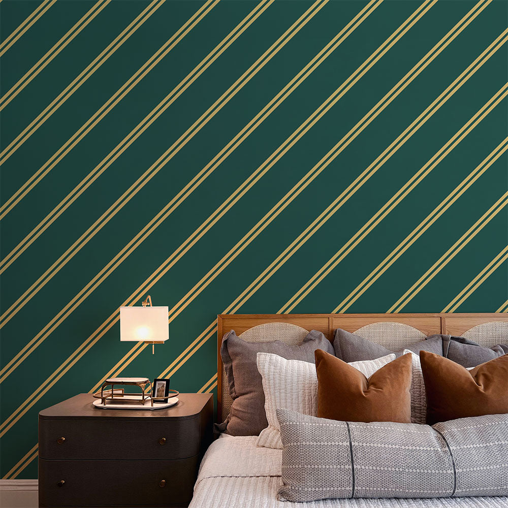 はがせる壁紙 のりなしタイプ アイビーストライプF (49cm×2.5mサイズ) NKH-ASF01 エバーグリーン×イエロー