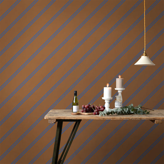 はがせる壁紙 のりなしタイプ アイビーストライプF (49cm×2.5mサイズ) NKH-ASF03 ブラウン×ブルー