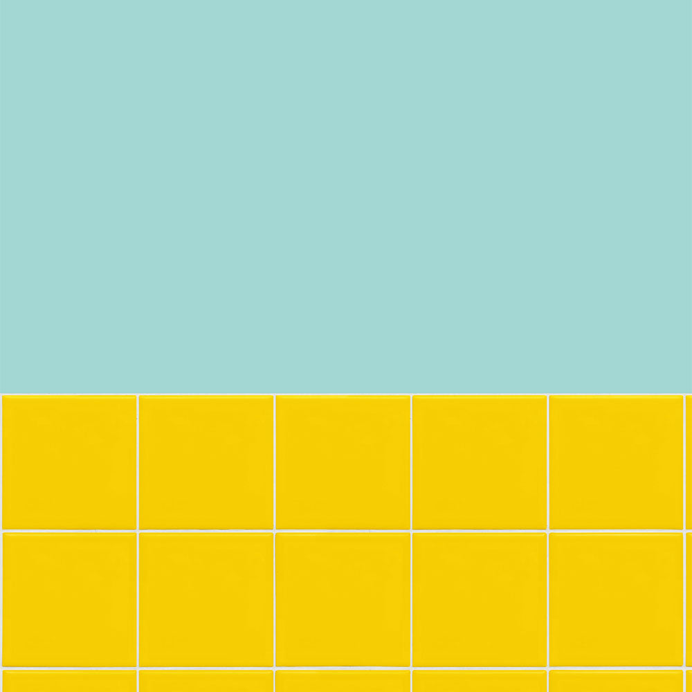 はがせる壁紙 のりなしタイプ カラフルPOPタイル (49cm×3mサイズ) NKH-CP02 ライトブルー×イエロータイル