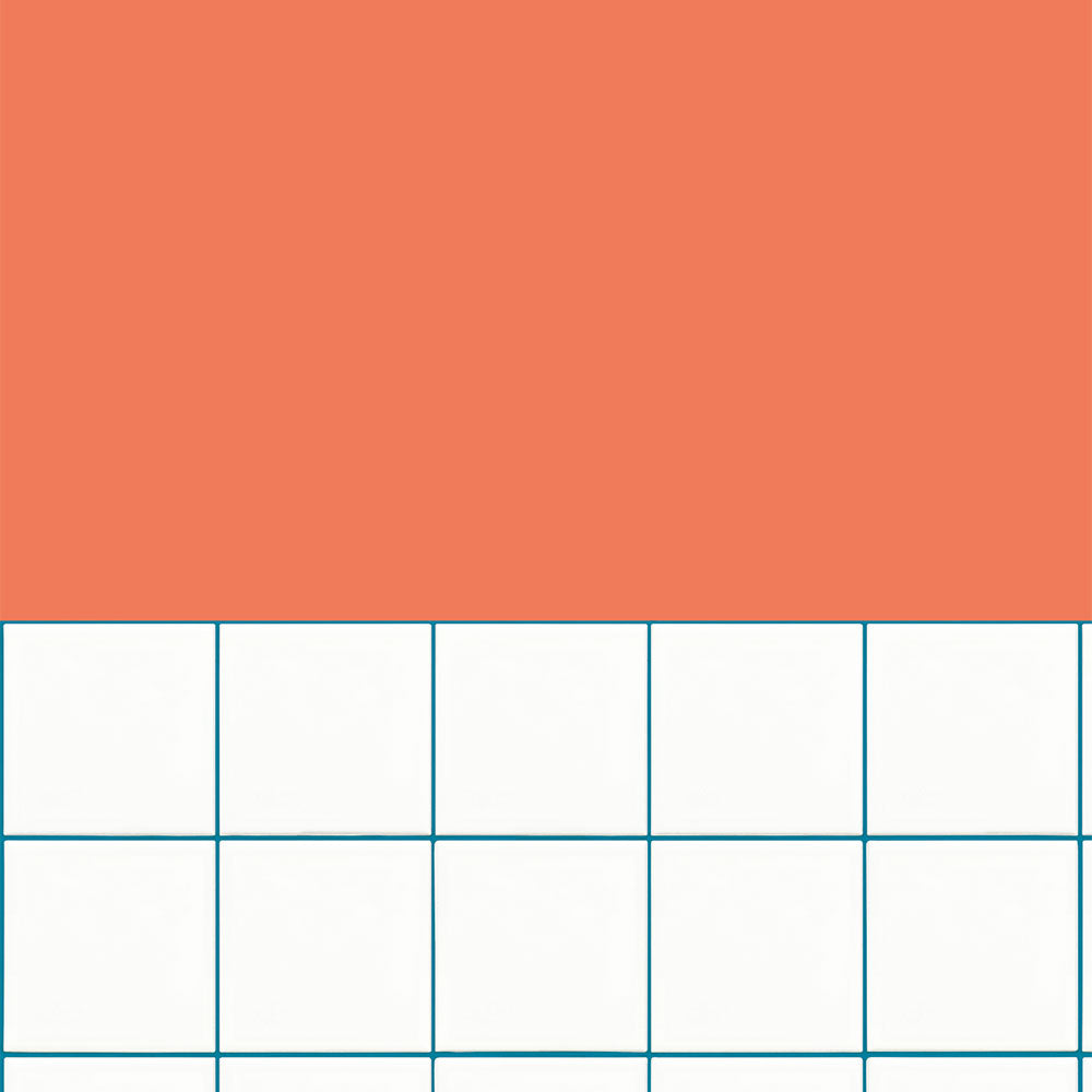 はがせる壁紙 のりなしタイプ カラフルPOPタイル (49cm×3mサイズ) NKH-CP06 オレンジ×ターコイズ目地