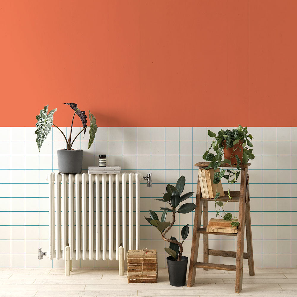 オレンジ×ターコイズ目地