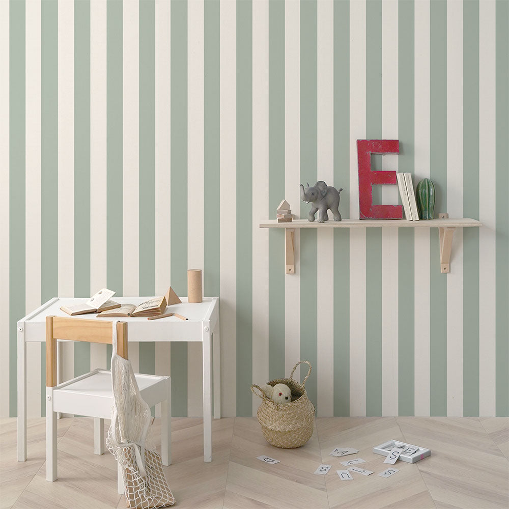はがせる壁紙 のりなしタイプ キャンディストライプA (49cm×3mサイズ) NKH-CSA02 くすみグリーン