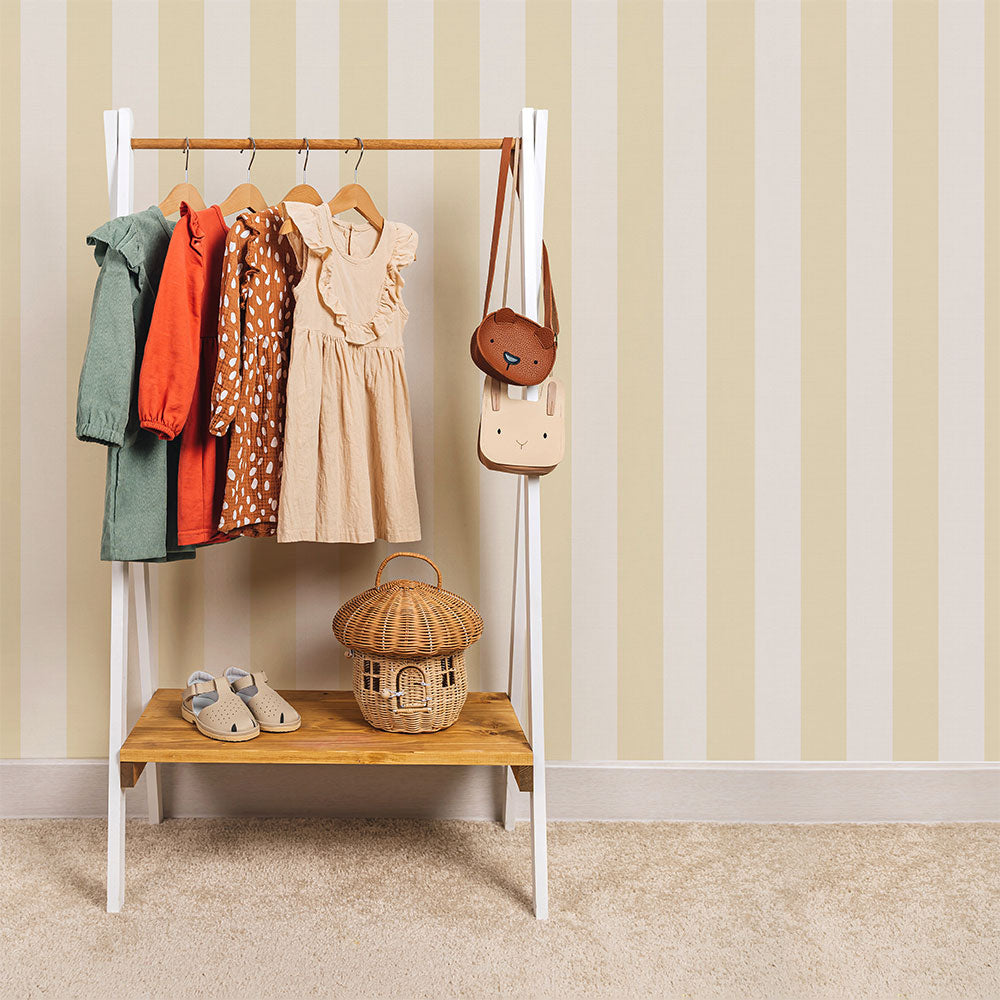 はがせる壁紙 のりなしタイプ キャンディストライプA (49cm×3mサイズ) NKH-CSA03 くすみイエロー